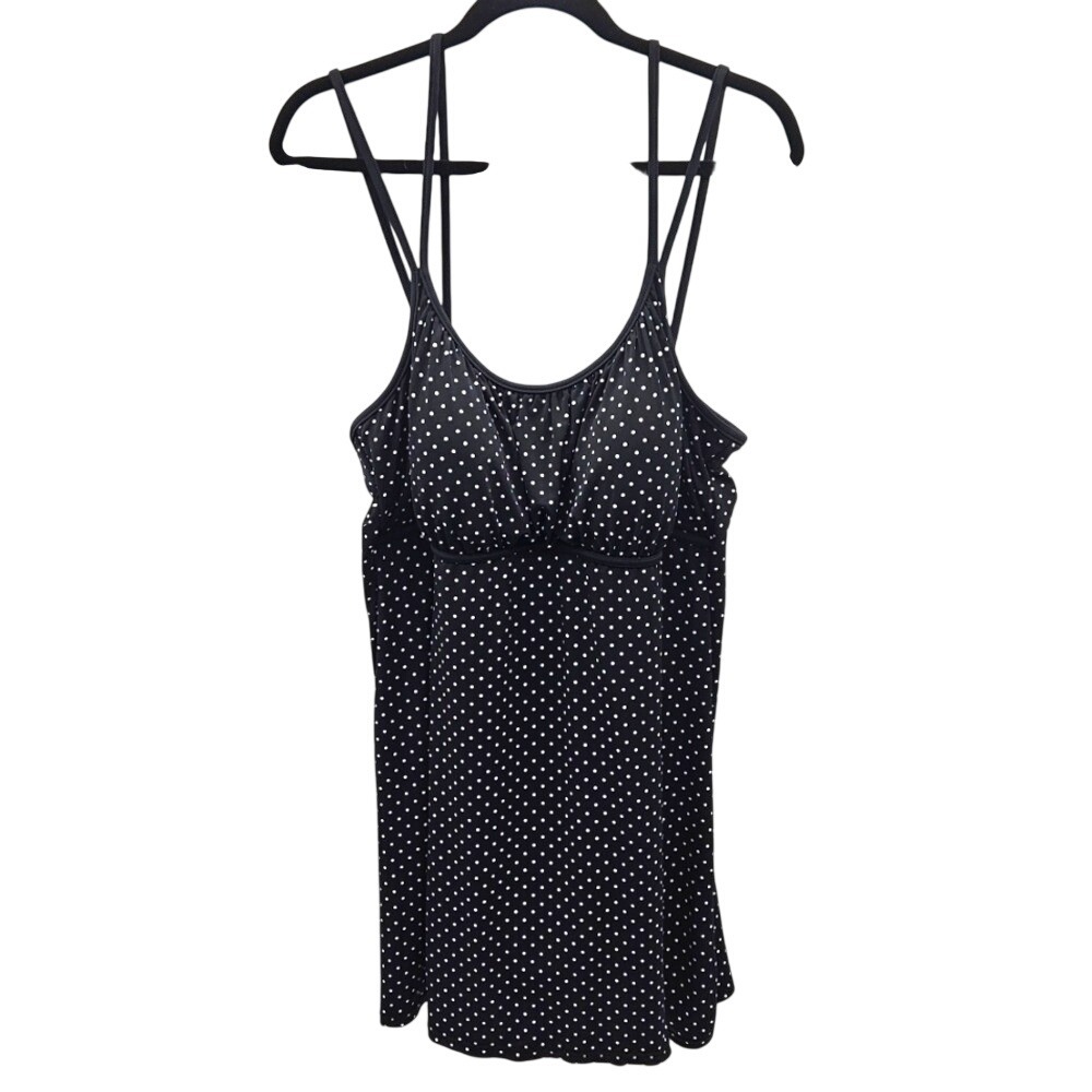 SlimShaper Polka Dot Tankini Swim Dress Black White‎ Size 22 467423 UPF 50 NEW